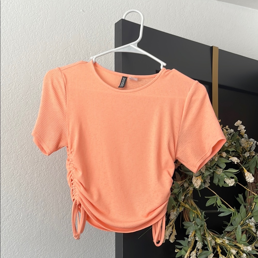 Orange Ruched Short Sleeve Top